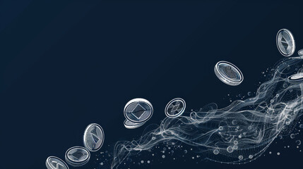 White Outlined Coins on Dark Background, Generative AI Illustration