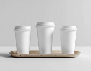 Blank Coffee Cups with Lids on Tray for Mockup Presentation