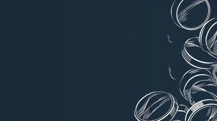 White Outlined Coins on Dark Background, Generative AI Illustration