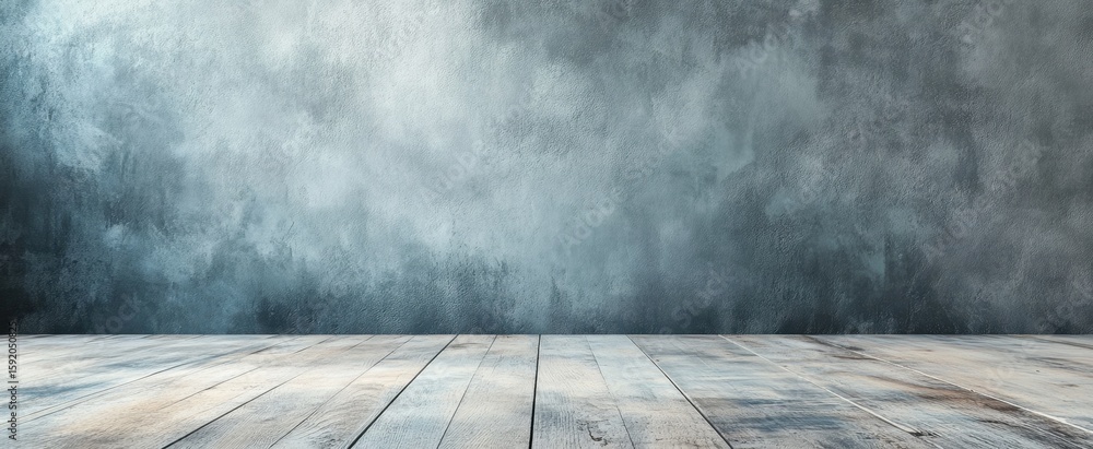 Poster this image features a textured concrete wall with a wooden floor, creating a rustic and artistic bac