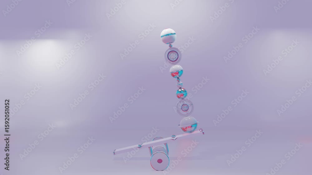 Poster abstract animated 3d composition. spheres one on one roll back and forth. 3d render looped animation