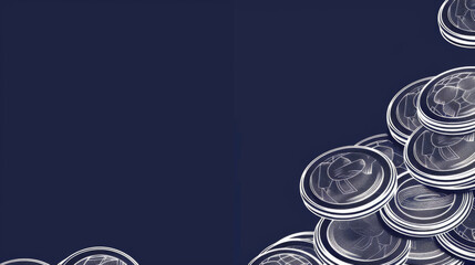 White Outlined Coins on Dark Background, Generative AI Illustration