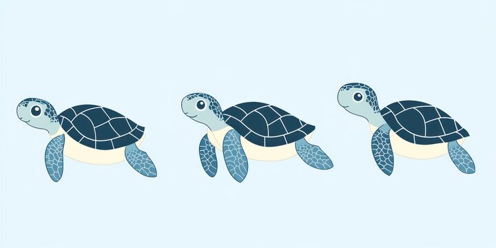Three light blue turtles swimming