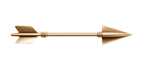 Golden arrow with sharp pointed tip and finely detailed feathered end in metallic shine