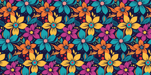 textile motif design pattern of flowers and leaves, with a garden theme