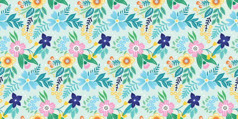 textile motif design pattern of flowers and leaves, with a garden theme