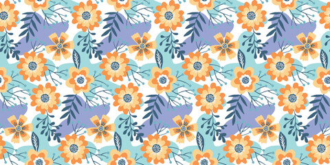 textile motif design pattern of flowers and leaves, with a garden theme