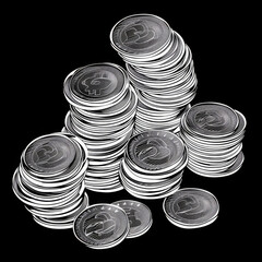 White Outlined Coins on Dark Background, Generative AI Illustration