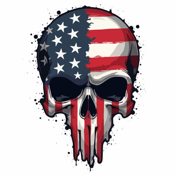 Biker vector t-shirt design with human skull
with usa flag mask on white background.
Fashionable print for fabric, paper, men clothing,
hoodie, jacket. American t shirt template.
