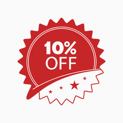 Bold red 10% OFF starburst sticker for sales and promotions