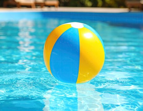 Colorful beach ball floats in a pool