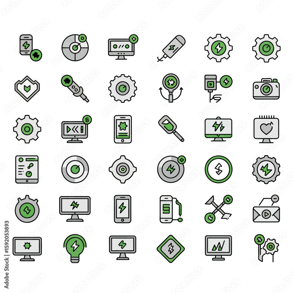 Fototapete digital icon array: a comprehensive collection of assorted digital icons, elegantly presented and re