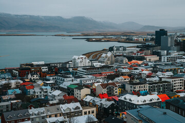 Skyline of Reykjavík with Mountains in the Background