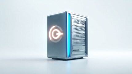 Modern server cabinet, light-blue accents