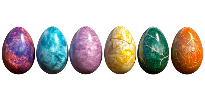 Colorful Easter eggs lined up isolated on transparent background