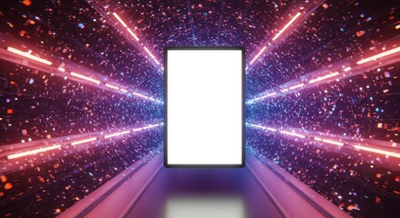Futuristic Smartphone Surrounded by Vibrant Digital Light Trails and Sparkles in Cyber Space Setting