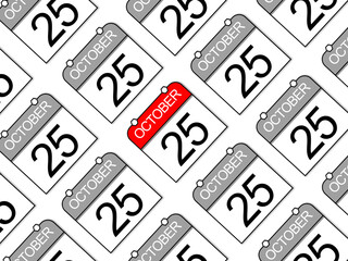 October 25, diagonal daily calendar pattern. Calendar contrasted by color.