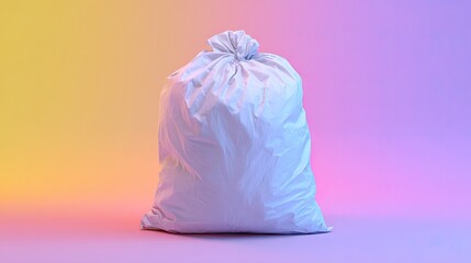 White plastic garbage bag in vibrant gradient background