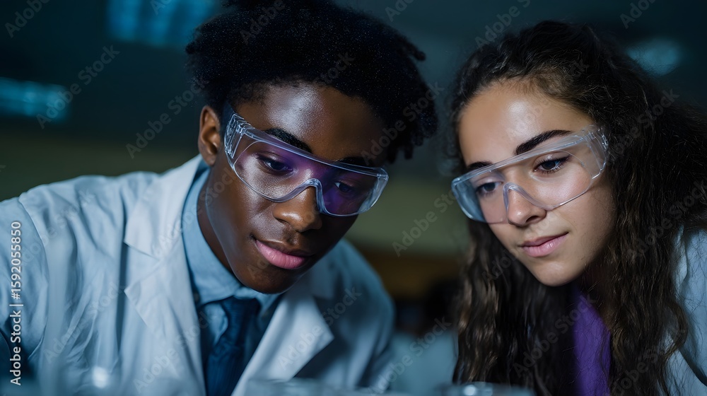 Poster students collaborate on a science experiment in the classroom