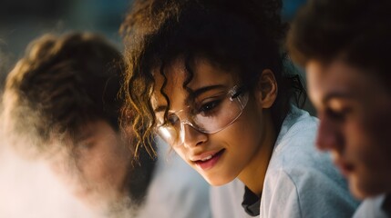 High school students collaborating on a science experiment in the classroom
