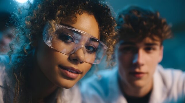 High school students collaborating on a science experiment in the classroom