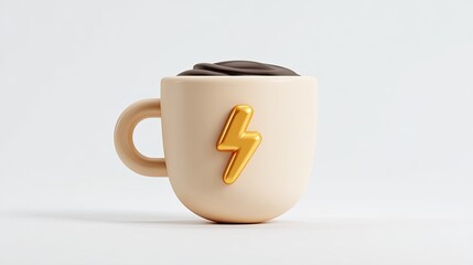 Beige coffee cup, golden lightning bolt