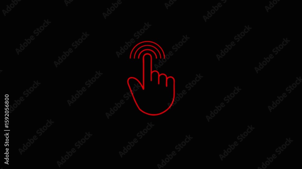 Poster animated red hand clicking animation on a black background showing touch gesture