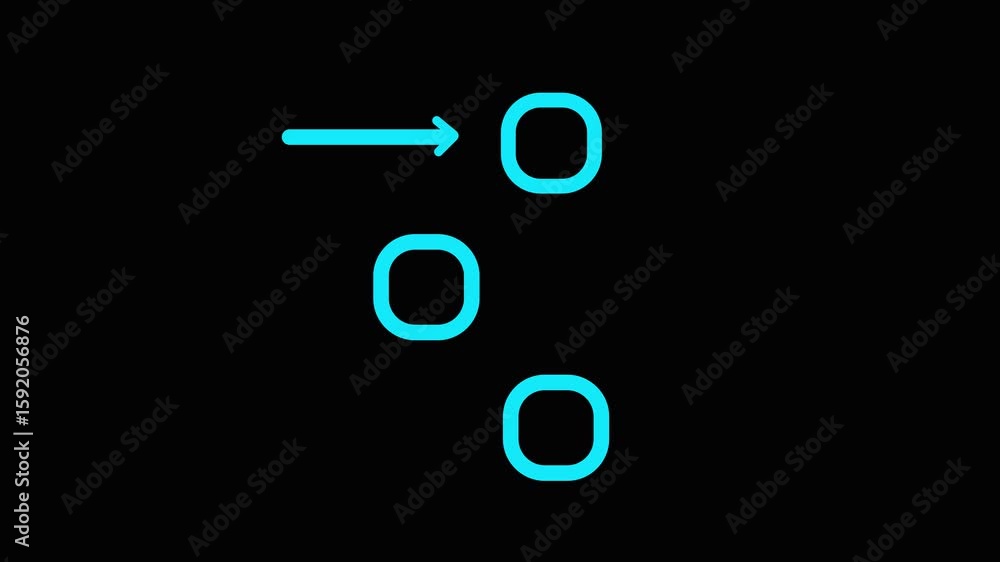 Poster abstract animated flowchart with glowing blue circles on a black background