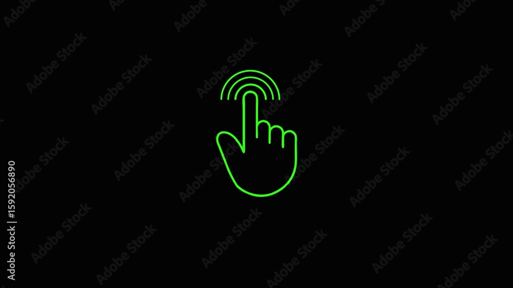 Poster green animated hand gesturing tap on black background suitable for digital ui ux concepts