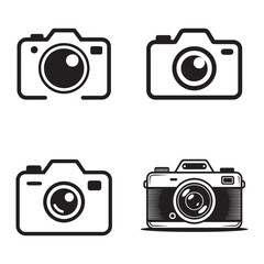 Camera Icon Set &ndash; Minimal and Vintage Black Vector Illustrations

