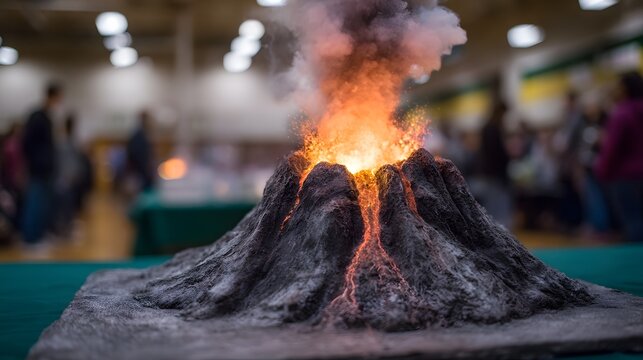 volcano eruption model showcased at a school science fair