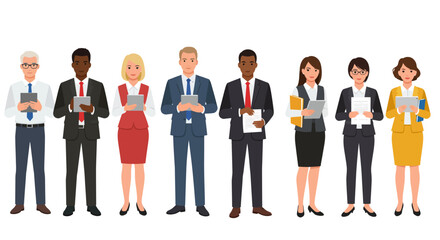 Obraz premium Diverse business professionals holding tablets and documents