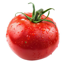 Close-up of a single, ripe tomato with water droplets