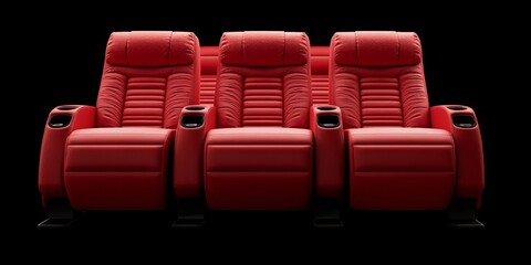 Fototapeta premium Sleek red theater seating with high backrests, designed for optimal comfort and immersive movie watching experience.