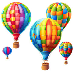 Naklejka premium Four colorful hot air balloons, various shades of rainbow hues, patterned with squares