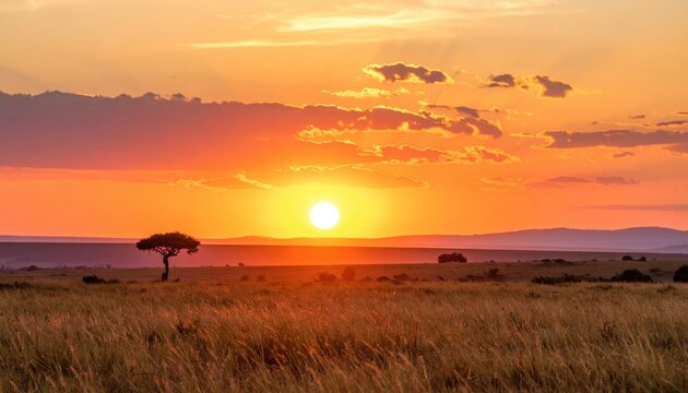 Serene sunset over the African savanna