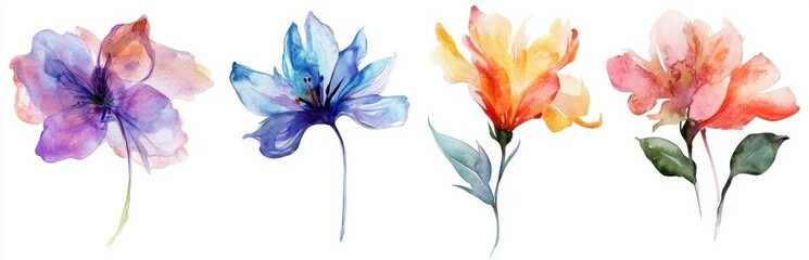 A stunning illustration featuring various colorful flowers in watercolor style. Ideal for artistic projects, decoration, or nature-themed designs, showcasing beauty and creativity.