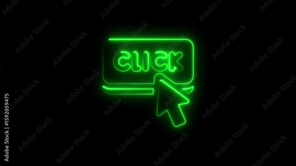Poster animated neon green click icon with cursor animation against a black background