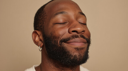 Smiling black man in close-up portrait with confident expression