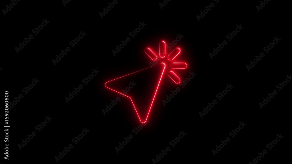 Poster animated red neon cursor and loading icon against a solid black background