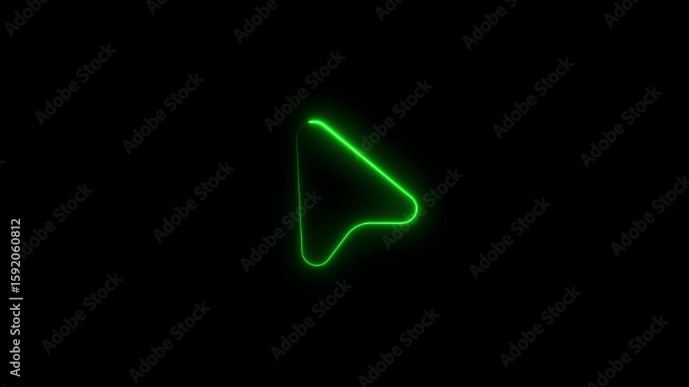 Poster glowing green neon play button animation loop against a black background