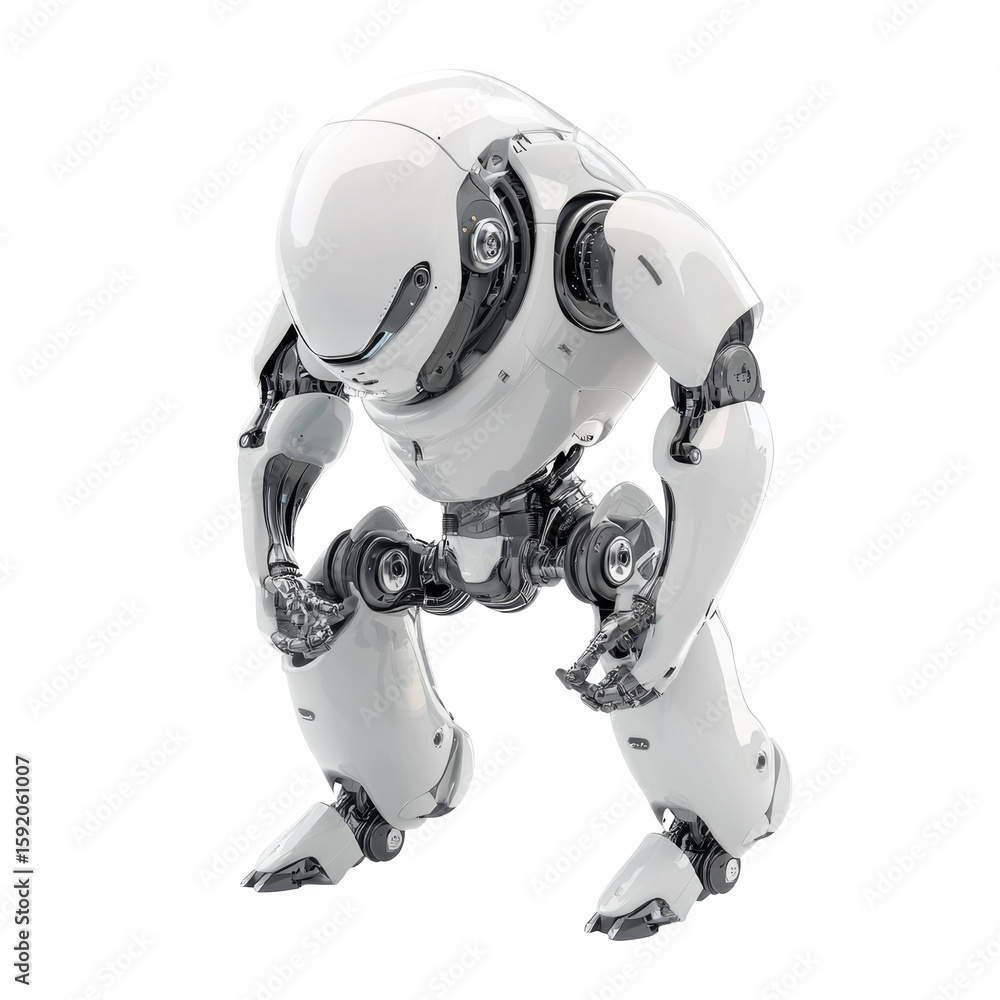 Poster futuristic robot with sleek armor and articulated joints in a standing pose with graceful design