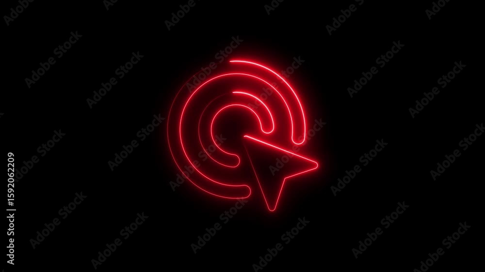 Poster neon red cursor over target symbol animation on black background