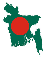 Bangladesh Map Shaped Cutout with National Flag Overlay. Colorful Vector Illustration of Flag-Inspired Country Silhouette for Patriotic, Educational, Political, and Graphic Design Projects