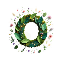 Vector art of letter o wreath made of moss and leaves isolated on white background