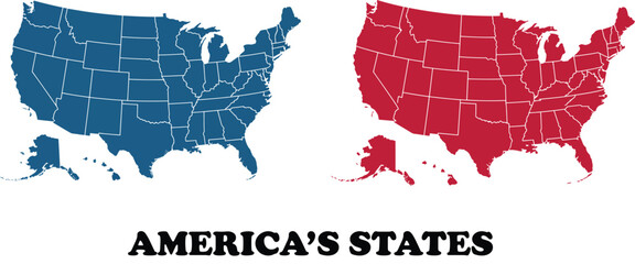 Blue map of the united states of america with state borders on a light gray background illustration view