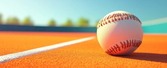 A vibrant baseball rests on an orange court surface, showcasing summer fun and athletic spirit. Perfect for sports enthusiasts and leisure activities.