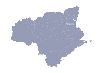グレー色の日本地図, 徳島県の行政区分付き地図, Gray colored map of Japan, Tokushima prefecture