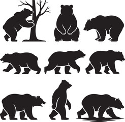 Naklejka premium Powerful Grizzly Bear SilhouetteGentle Brown Bear IllustrationMajestic Wild Bear VectorMinimalist Polar Bear DesignFierce Black Bear Outline