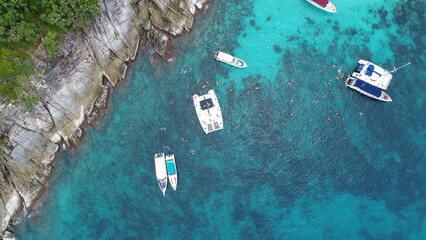 High Definition Aerial View Of Luxury Catamaran Yacht On Open Water © Narkyy Image